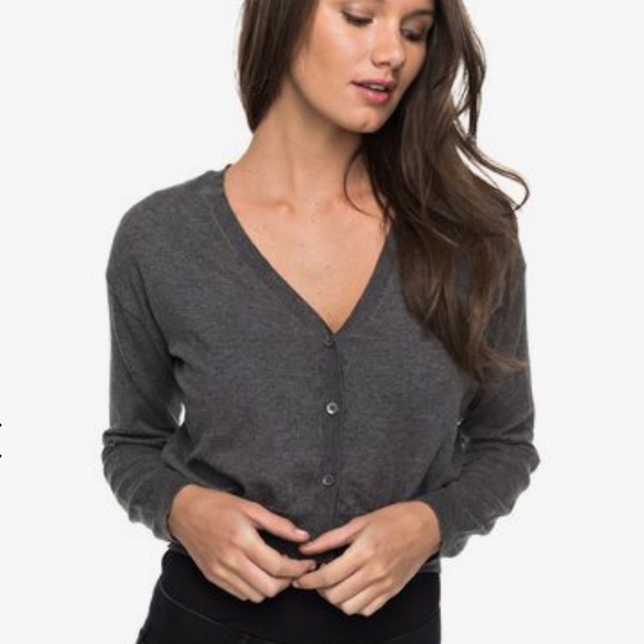 Roxy Sweaters - Roxy Cropped Cardigan: Vacation Mood On In Charcoal Heather